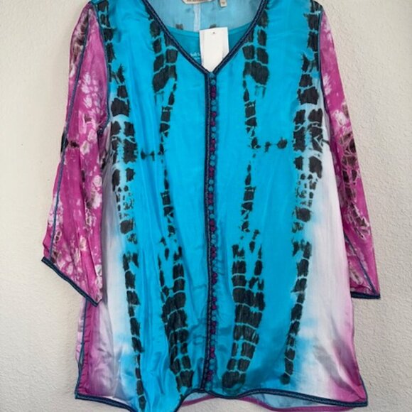 Soft Surroundings Curacao Tunic‎ Top Shirt 100% Silk Tie Dye New with Tags - Picture 3 of 6